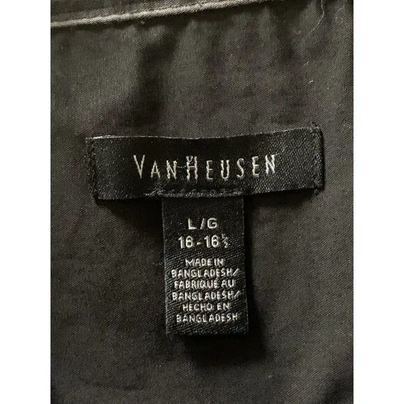 Van Heusen Mens Top Dress Shirt Long Sleeve Black Striped Large 16-16.5 - Picture 10 of 12